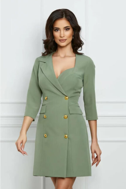 rochie eleganta tip sacou din stofa verde