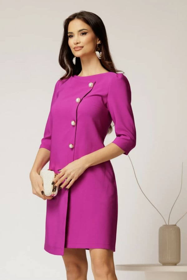 rochie sacou office magenta din stofă cu nasturi perlați rochie sacou office magenta din stofă cu nasturi perlați