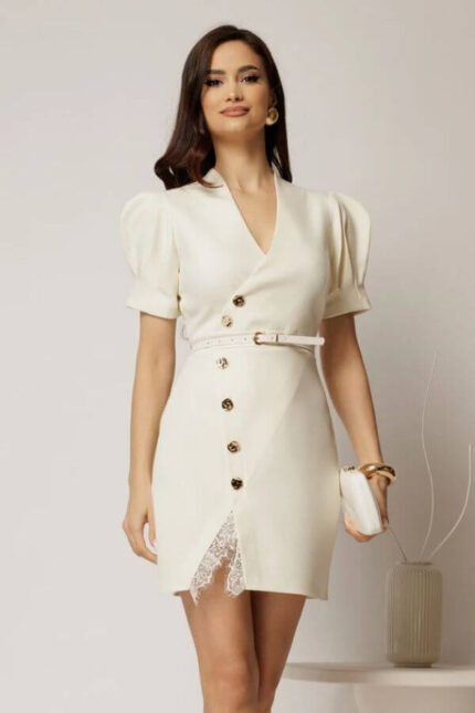 rochie scurta alba tip sacou cu dantela