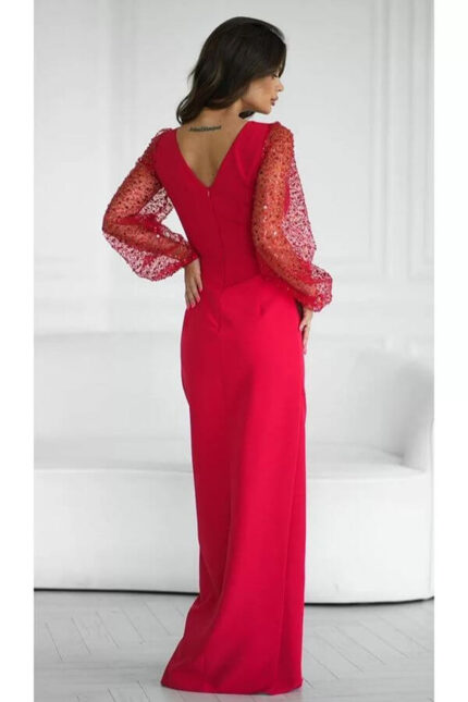 rochie lunga maneci transparente paiete