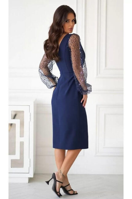 rochie midi bleumarin ocazie cu paiete