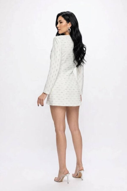 rochie sacou alba scurta cu cristale